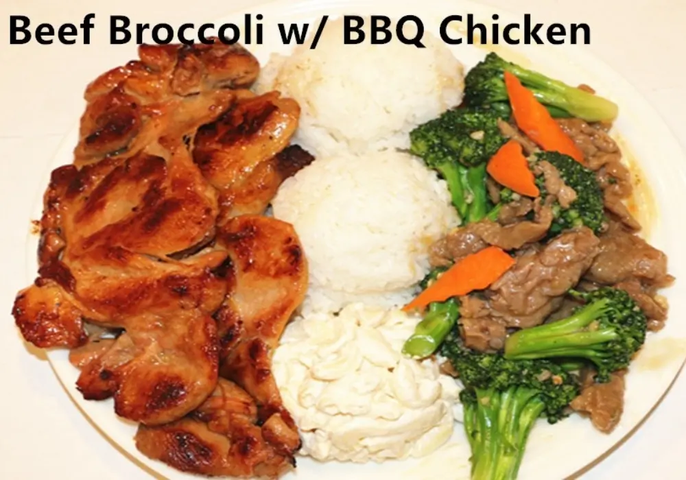 Beef Broccoli with BBQ Chicken at Asian Fusion Restaurant, a Asian Fusion Restaurant in Waipahu